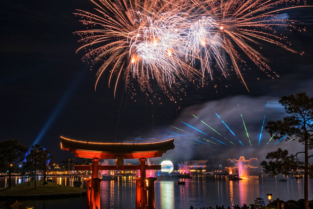 The IllumiNations Reflections Of Earth Laser and Fireworks show at Epcot Center in Walt Disney World