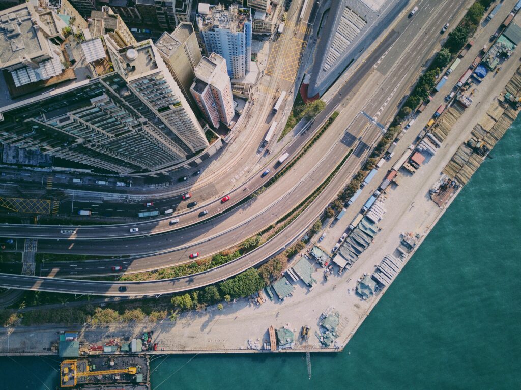 Drone over city