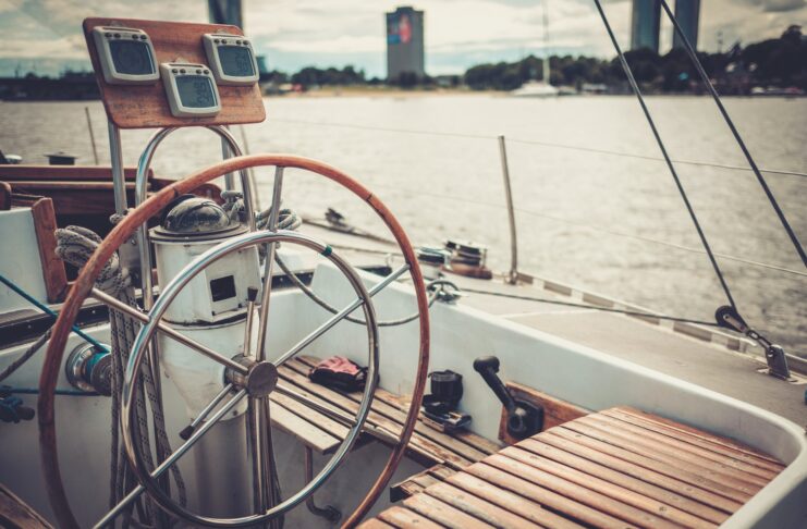 Steering wheel on a yacht
